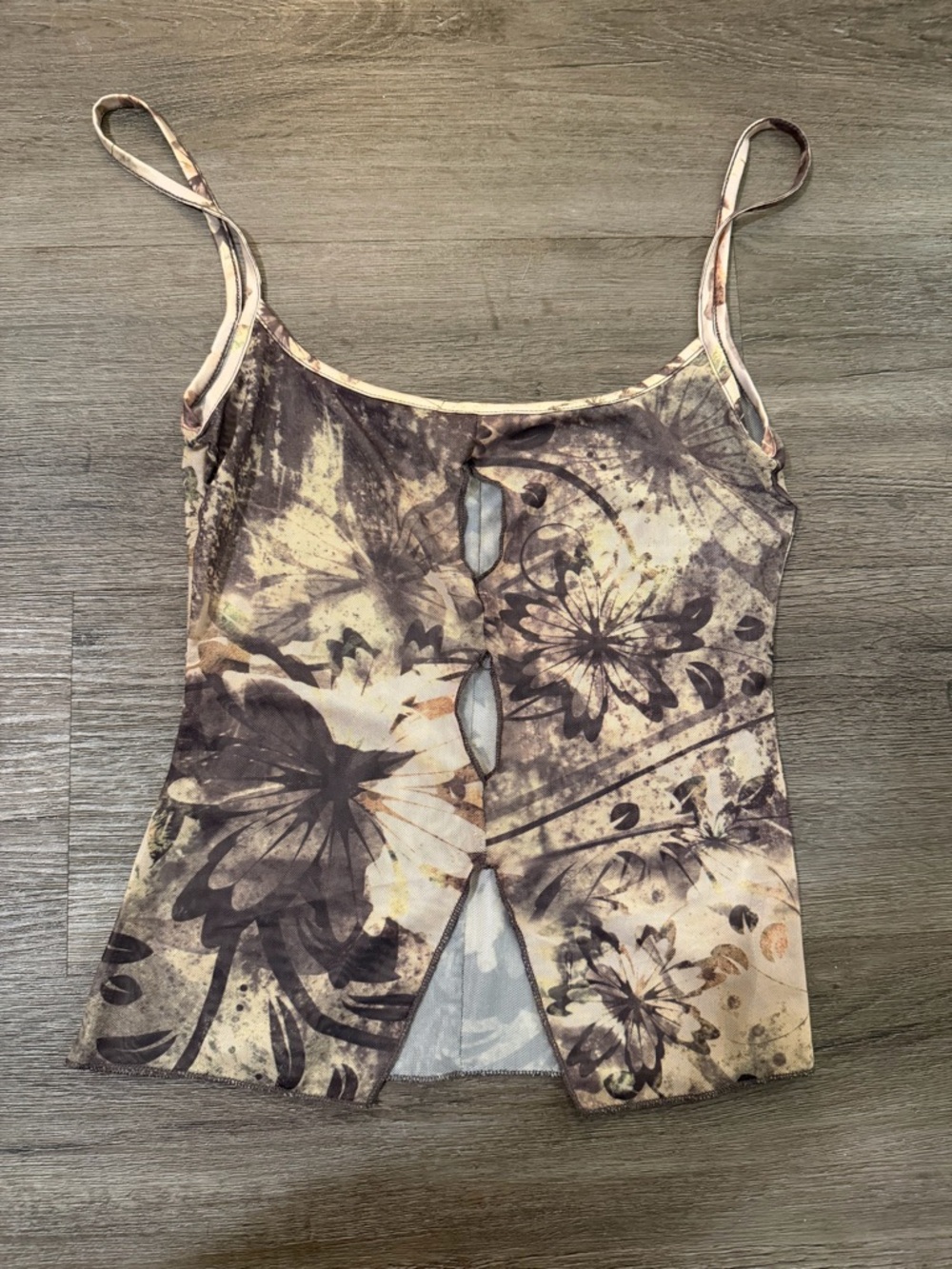 Tiger mist Floral Tie-Dye Spaghetti Strap Tank Top - Beige/Brown